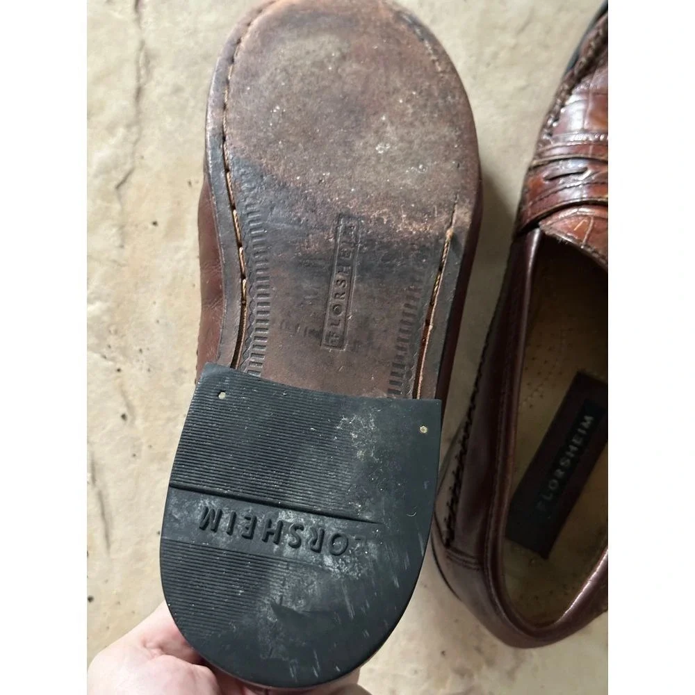 Florsheim Brown Leather Tassel Loafers Crocodile Pattern Classic Dress Shoes